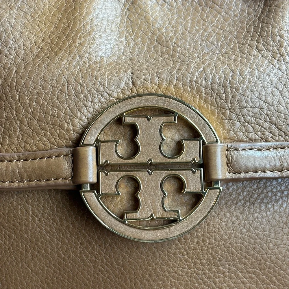 Tory Burch Tan Leather Hobo with Logo Medallion